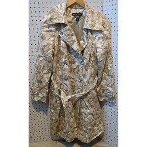 New York Company Coat Jacket Women Size 6 Floral Brown White Button Trench